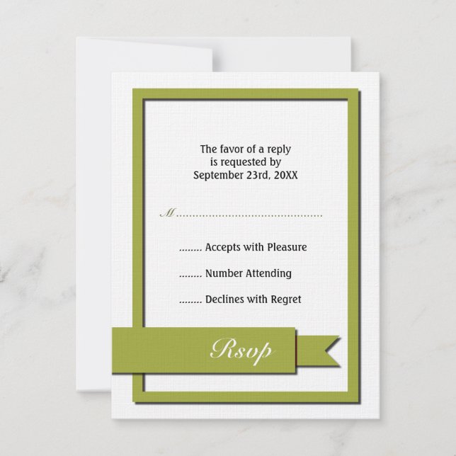 Olive Green Ribbon Rsvp Card (Front)