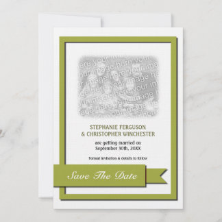 Olive Green Ribbon Save The Date Photo Invitation