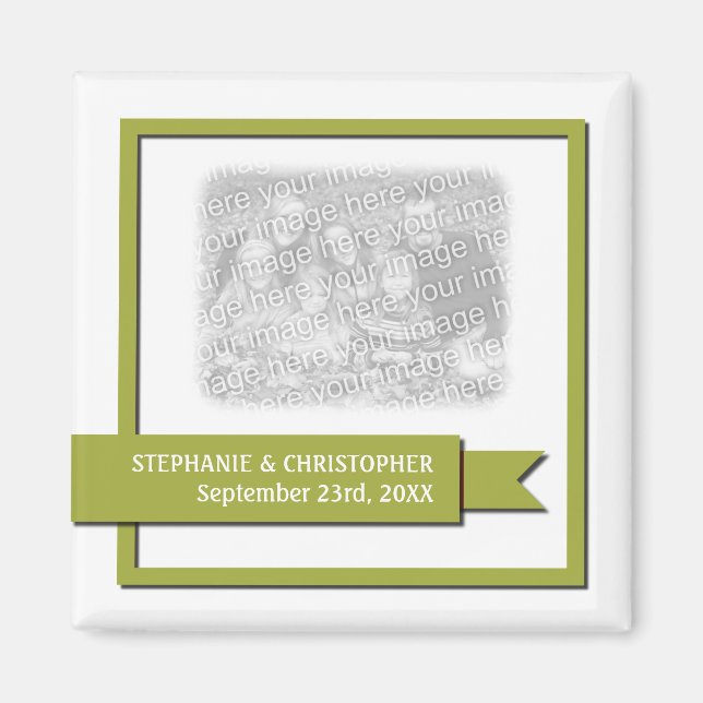 Olive Green Ribbon Save the Date Photo Magnet (Front)