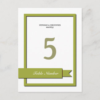 Olive Green Ribbon Table Number