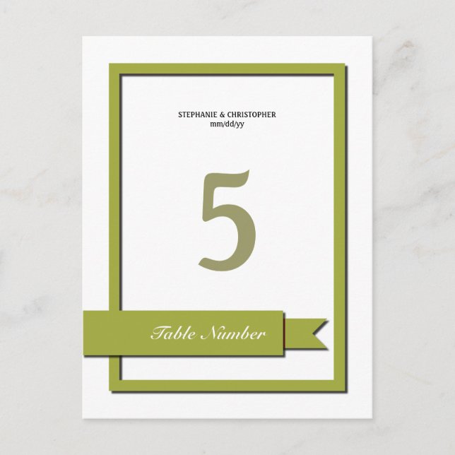 Olive Green Ribbon Table Number (Front)