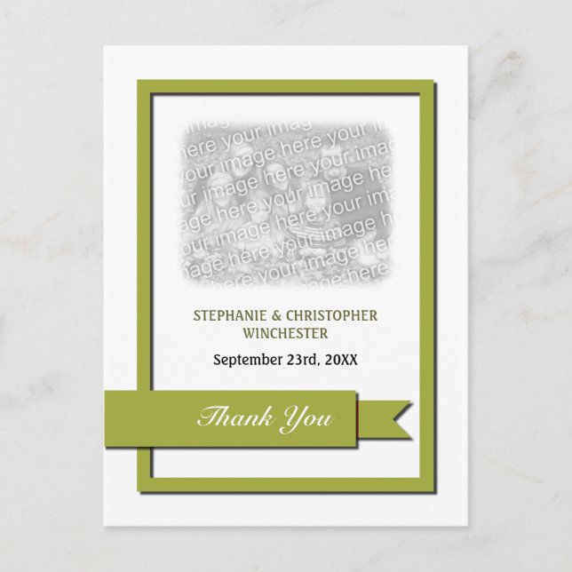 Olive Green Ribbon Thank You Photo Postcard (Front)