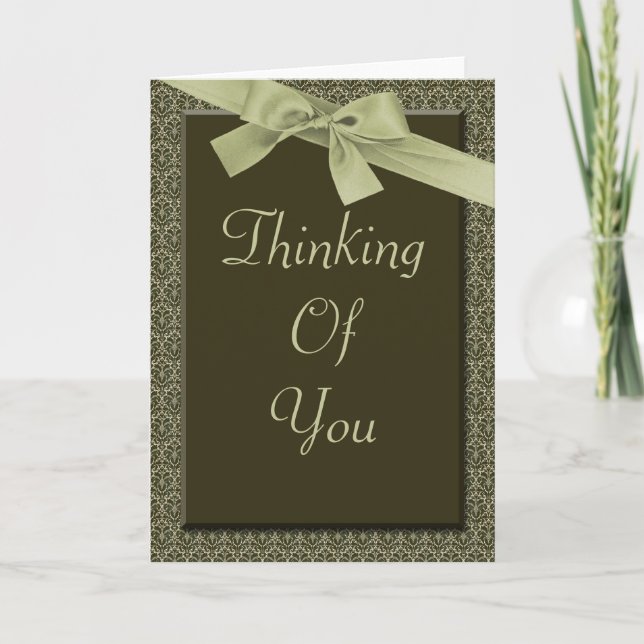 Olive Green Ribbon Thinking Of You - Sympathy Card (Front)