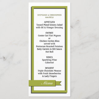Olive Green Ribbon Wedding Menu / Program