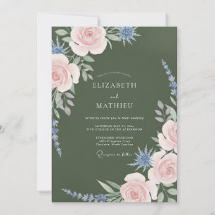 Olive Green Romantic Botanical Wedding Invitation