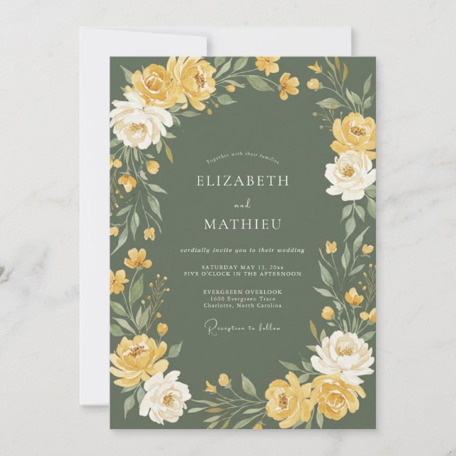 Olive Green Rose Vintage Wedding Invitation (Front)