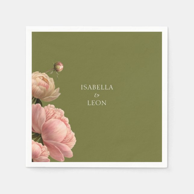 Olive Green & Rose Wedding Wedding Napkins (Front)