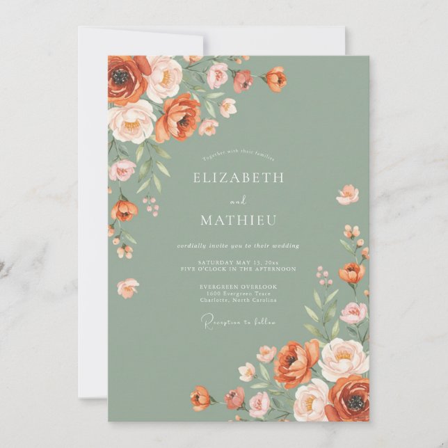 Olive Green Rustic Autumnal Wedding Invitation (Front)