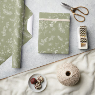 Olive Green Rustic Botanical Floral Wrapping Paper