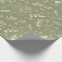 Olive Green Rustic Botanical Floral Wrapping Paper
