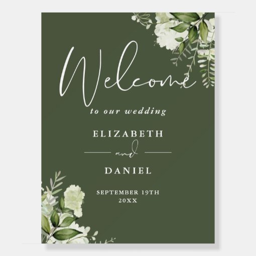Olive Green Rustic Floral Wedding Welcome Sign | Zazzle