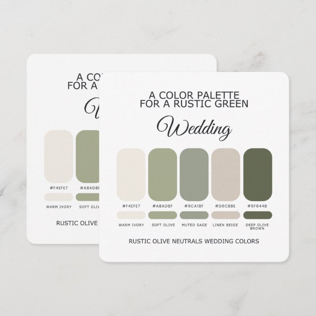 Olive Green Rustic Wedding Color Palette Card (Front/Back)