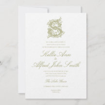 Olive Green "S" Monogram Wedding Invitation