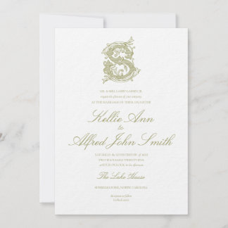 Olive Green "S" Monogram Wedding Invitation