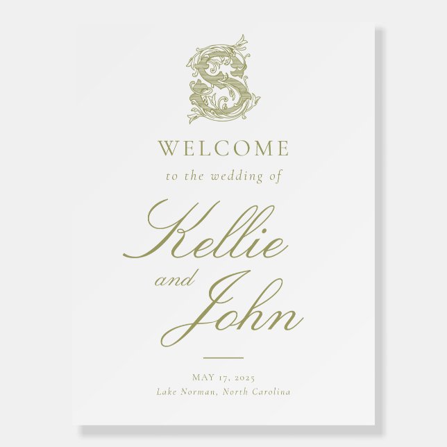 Olive Green "S" Monogram Wedding Poster (Front)