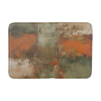 Olive Green Sage Burnt Orange Distressed Abstract  Bath Mat