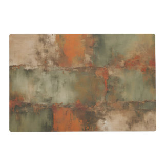 Olive Green Sage Burnt Orange Distressed Abstract  Placemat