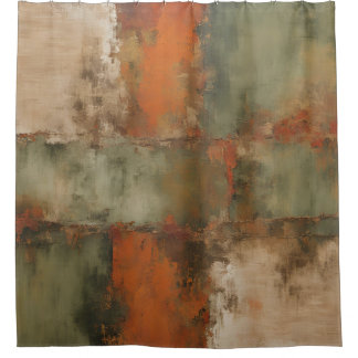 Olive Green Sage Burnt Orange Distressed Abstract  Shower Curtain