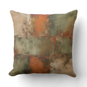 Olive Green Sage Burnt Orange Distressed Abstract  Throw Pillow