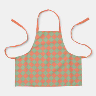 Olive Green Salmon Pink Checker Diamond Pattern Apron