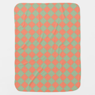 Olive Green Salmon Pink Checker Diamond Pattern Baby Blanket
