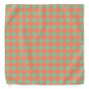 Olive Green Salmon Pink Checker Diamond Pattern Bandana