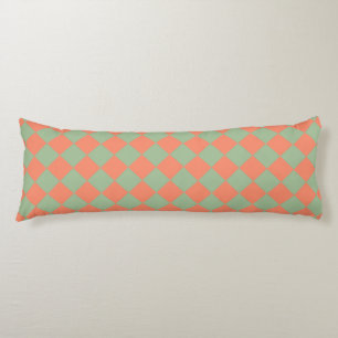 Olive Green Salmon Pink Checker Diamond Pattern Body Pillow
