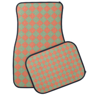 Olive Green Salmon Pink Checker Diamond Pattern Car Floor Mat