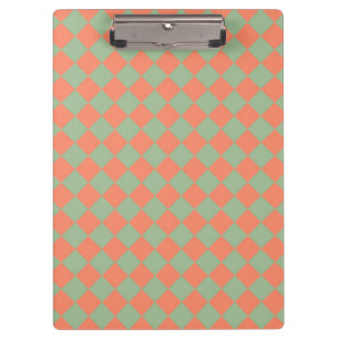 Olive Green Salmon Pink Checker Diamond Pattern Clipboard
