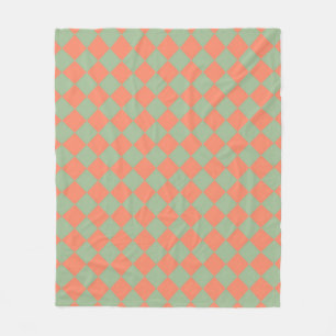 Olive Green Salmon Pink Checker Diamond Pattern Fleece Blanket