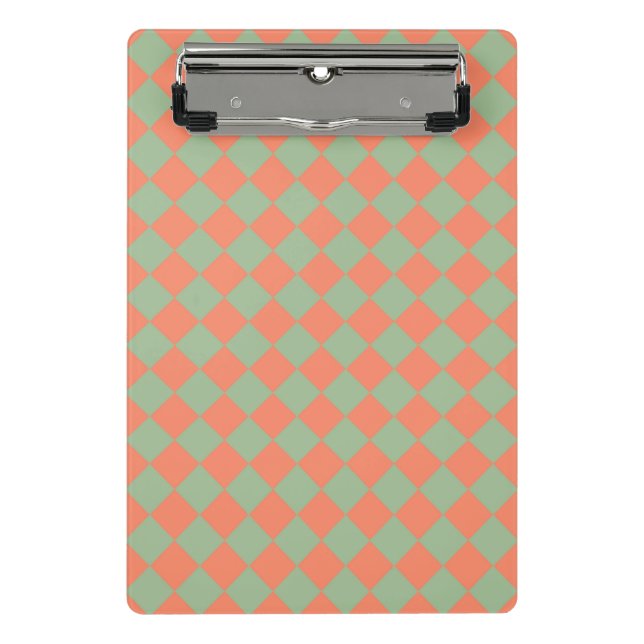 Olive Green Salmon Pink Checker Diamond Pattern  Mini Clipboard (Front)