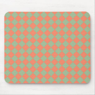 Olive Green Salmon Pink Checker Diamond Pattern Mouse Pad