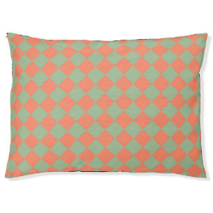 Olive Green Salmon Pink Checker Diamond Pattern Pet Bed