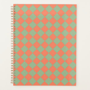 Olive Green Salmon Pink Checker Diamond Pattern Planner