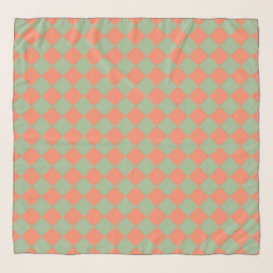 Olive Green Salmon Pink Checker Diamond Pattern Scarf