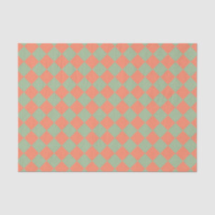 Olive Green Salmon Pink Checker Diamond Pattern Tissue Paper