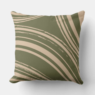 Olive Green Sand Wave Circles Throw Pillow