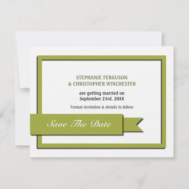 Olive Green Save The Date Invitation (Front)