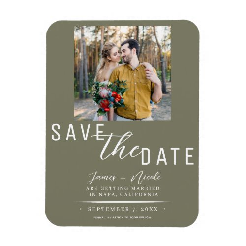 Olive Green Save the Date Photo Wedding Magnet
