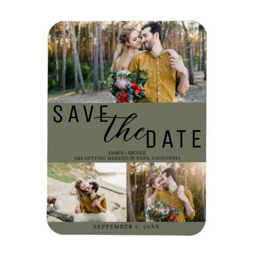 Olive Green Save the Date Wedding 3 Photos Magnet