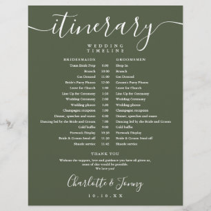 Olive Green Schedule Wedding Itinerary Timeline