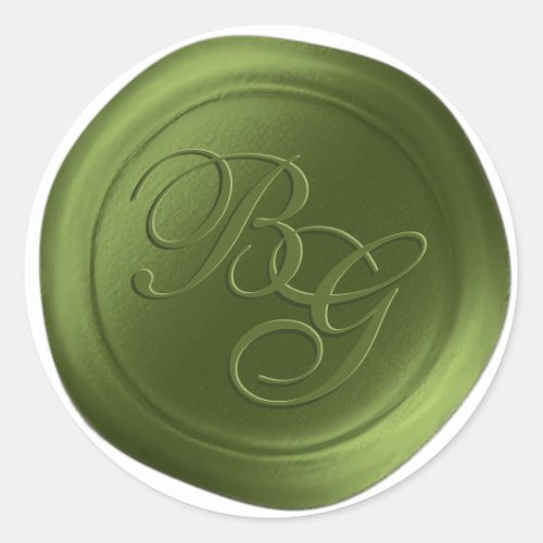 Olive Green Script Monogram Wax Seal Stickers