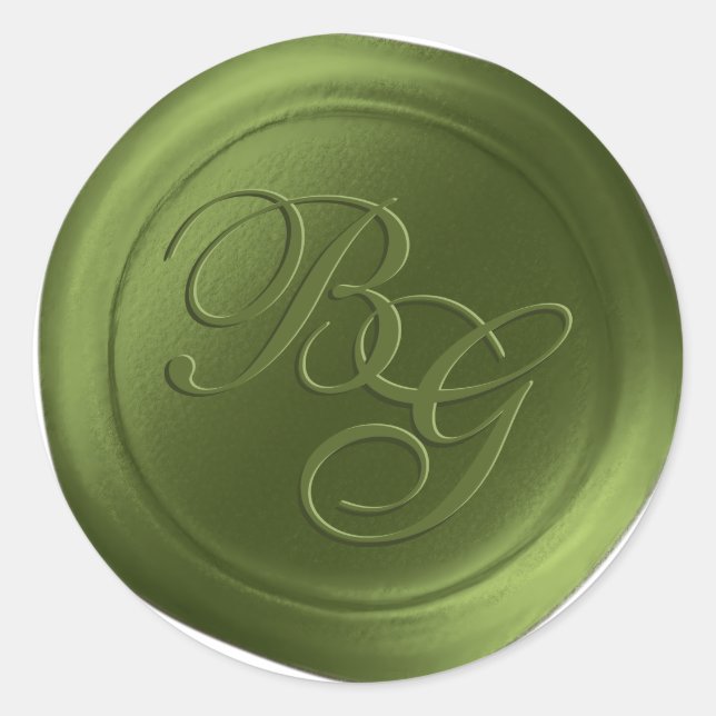 Olive Green Script Monogram Wax Seal Stickers (Front)