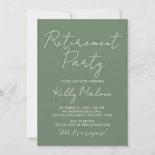 Olive Green Script Retirement Party Invitation