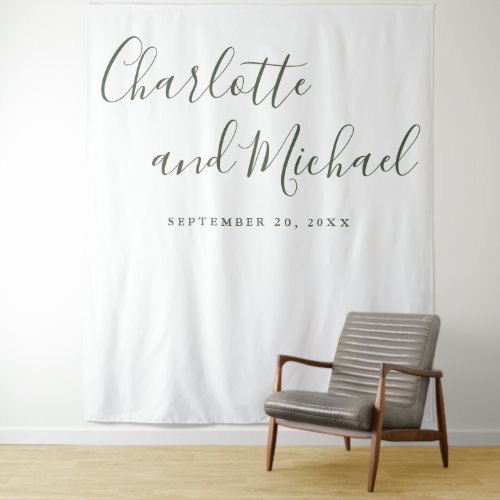 Olive Green Script Wedding Photo Booth Backdrop