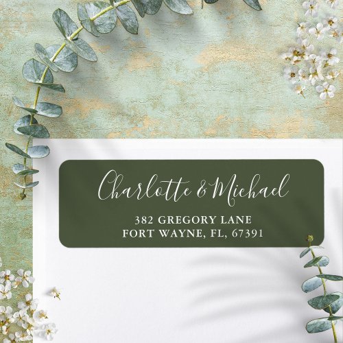 Olive Green Script Wedding Return Address Label