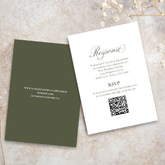 Olive Green Script Wedding RSVP QR Code Card
