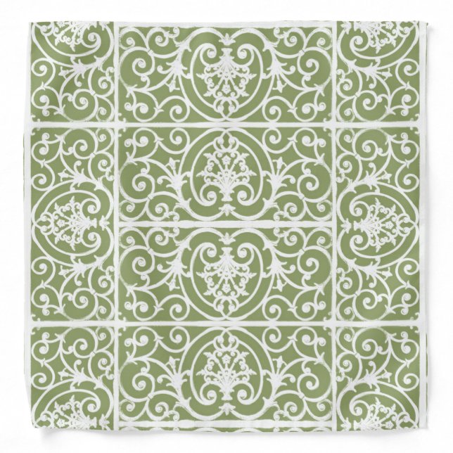Olive green scrollwork pattern bandana (Front)