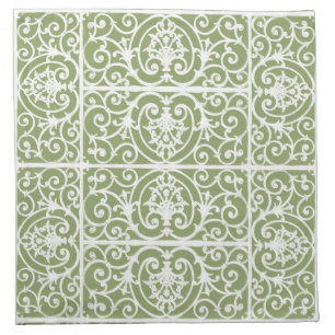 Olive green scrollwork pattern cloth napkin
