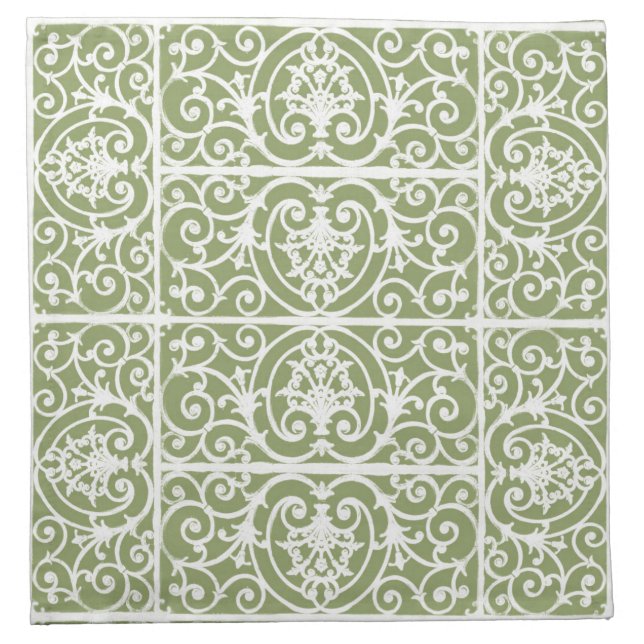 Olive green scrollwork pattern cloth napkin (Front)
